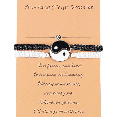 WENGIFT Best Friend Bracelets with Adjustable Cord for Two Matching Yin Yang for Couples, Lovers, Friends, Boyfriend & Girlfriend, His & Hers – Valentines Gift