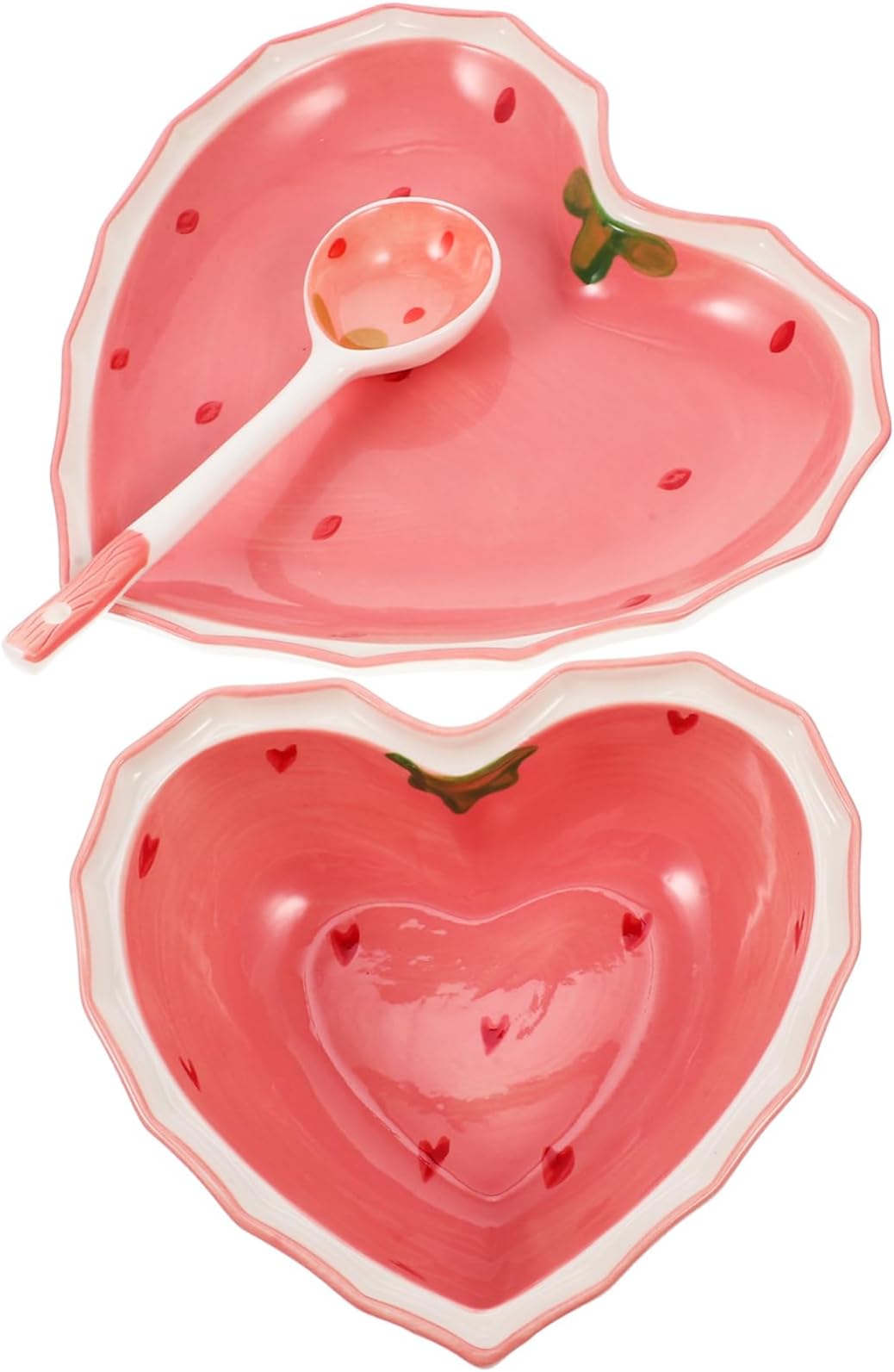 OUNONA Multi-Function Salad Bowl Ceramic Tableware with Decorative Serving Plate and Food Spoon, Chic Elegant Pink Design, Smooth Surface, for Parties and Daily Casual Gatherings