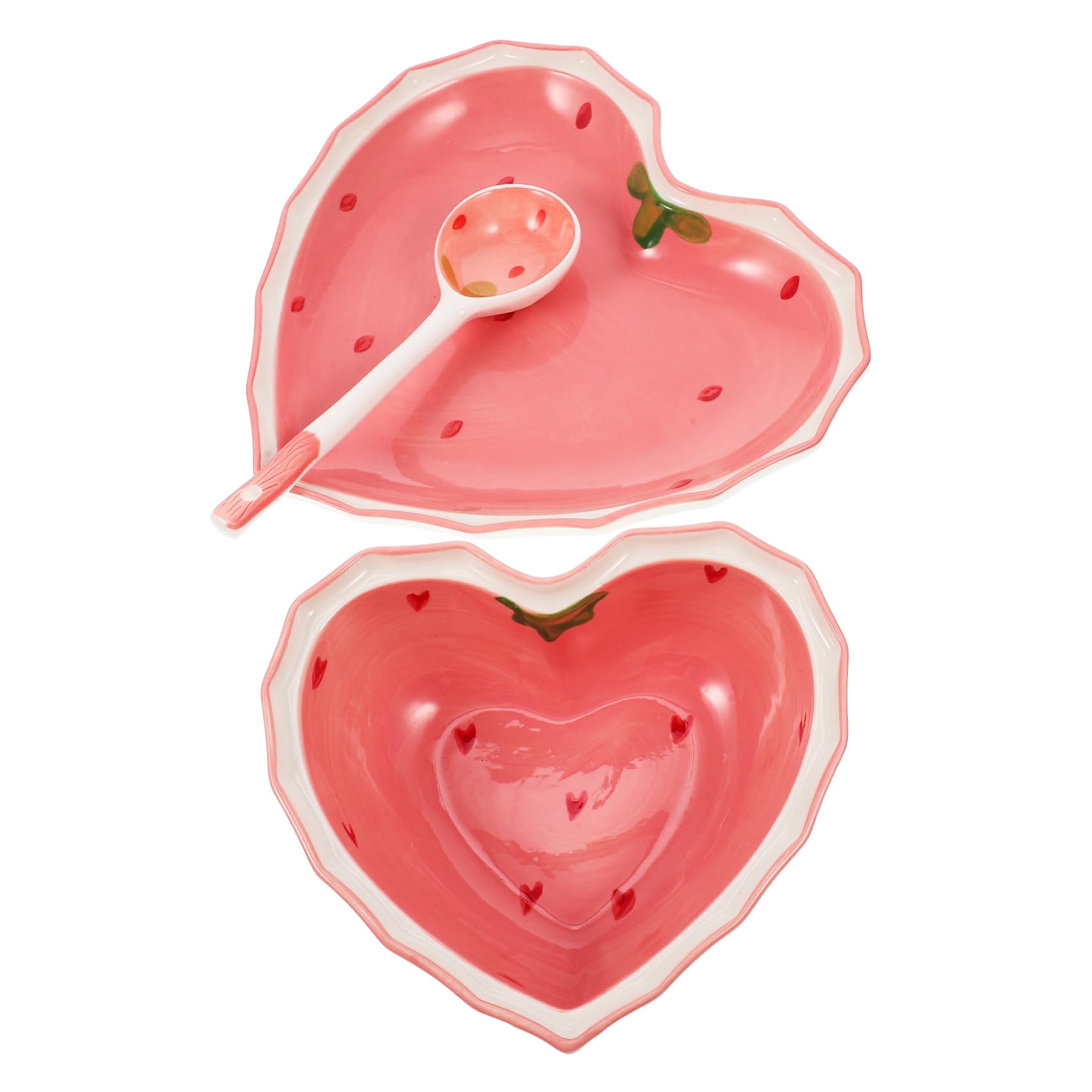 Saladier en céramique rose avec sa cuillère et son assiette décorative iplusmile pour la table