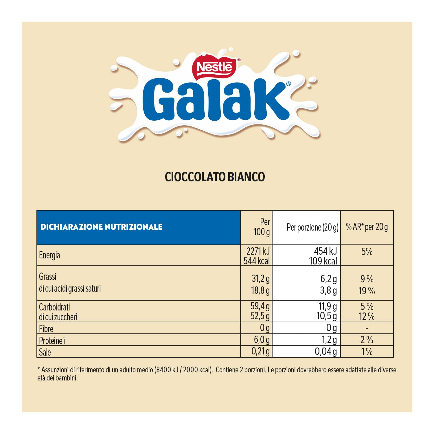 GALAK Barretta Cioccolato Bianco, 36 Barrette da 40g (1,44kg)