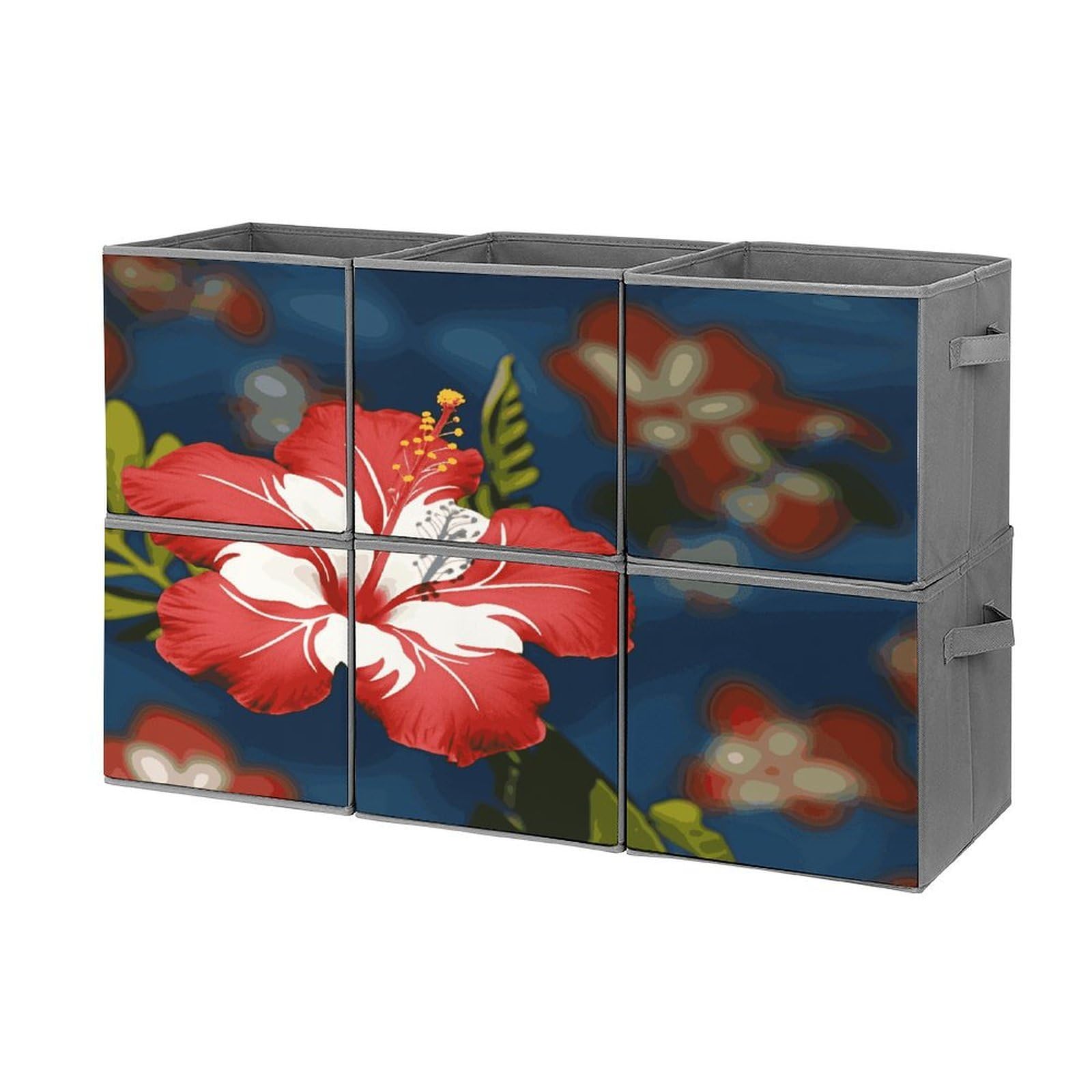 Btcowzrv Style Hawaii Flower Storage Cubes, 6 Pack Oxford Fabric Foldable Collapsible Bins With Handles, Cubby Storage Baskets Boxes For Closet Shelves Office Organization