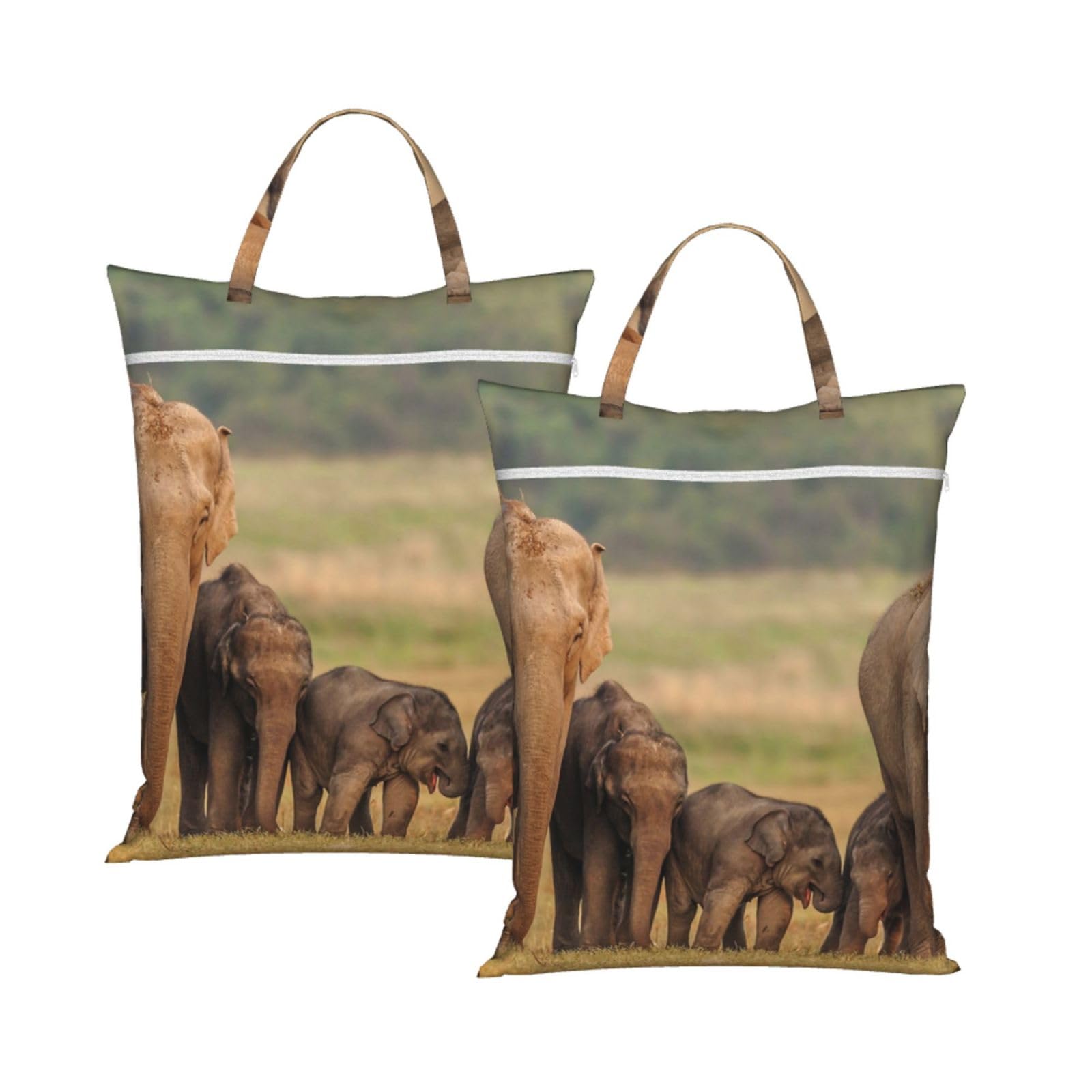 Large Travel Laundry Bags,Elephant Family Print with Handle Foldable Laundry Bag for Holidays Gym Swimming and Family Trips, 2Pcs