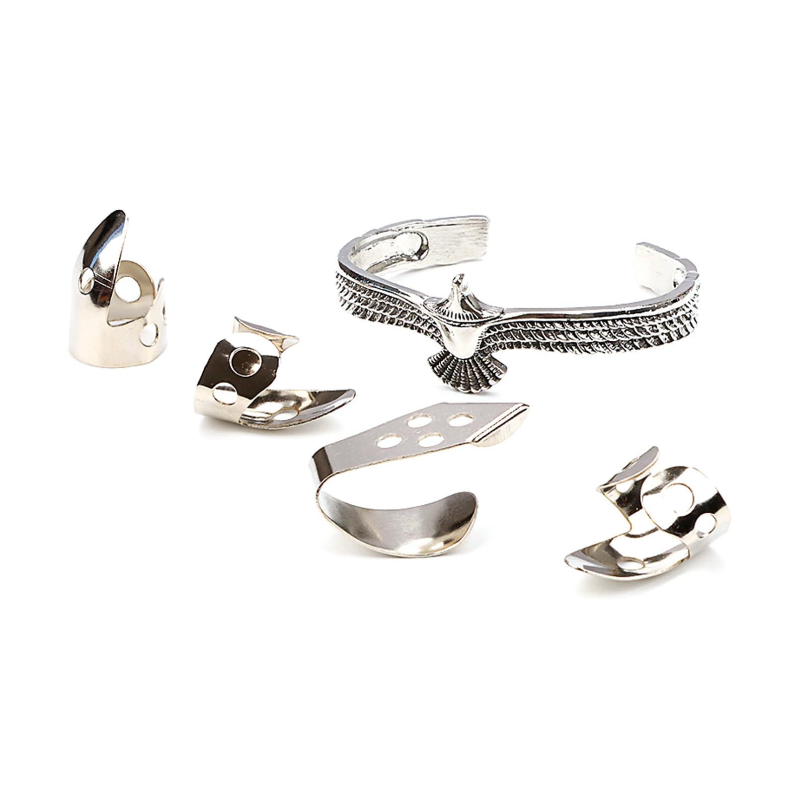 Púas de metal para dedo pulgar para guitarra, protector de dedos, diseño abierto, púa de dedo con brazalete