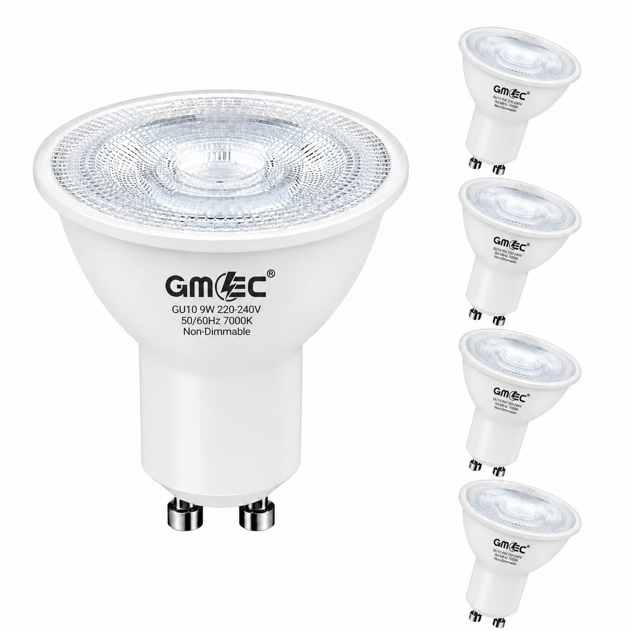GMEC 9W GU10 LED Bulbs Cool White Daylight 7000K, 870 Lumens LED Spotlight Bulbs, Non Dimmable Energy Saving GU10 Light Bulbs for Kitchen, Bathroom and Ceiling Lights, Pack of 4