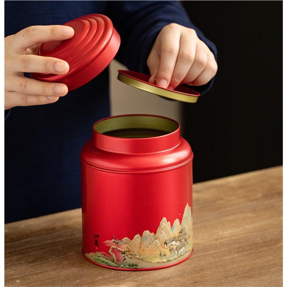 Barattolo Di Zucchero Contenitore for la conservazione del tè sfuso Barattolo di ferro for uso domestico Barattolo di latta a doppio strato Coperchio sigillato Set da tè Set di scatole regalo con dopp