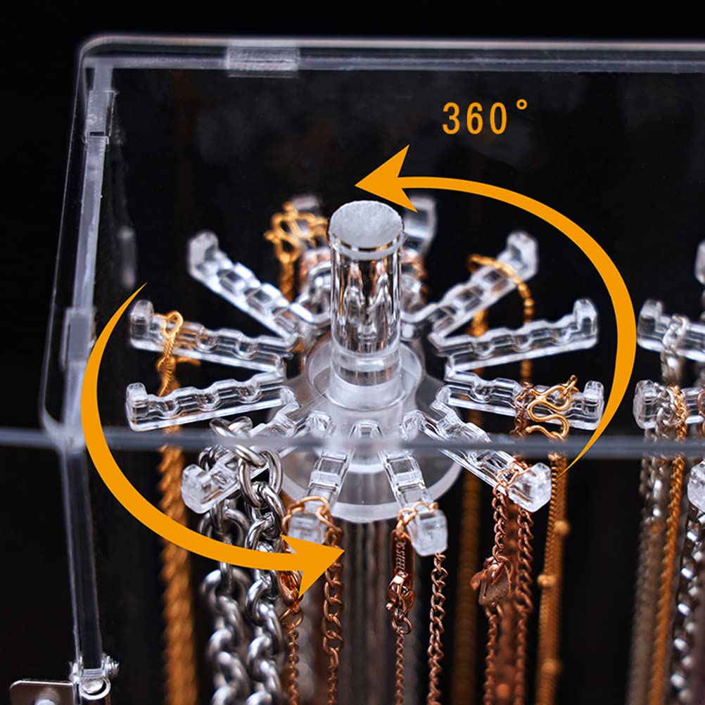 Porta della collana acrilica con 24 ganci, supporto per organizzatore di gioielli rotanti, vetrina di deposito in collana trasparente con copertura per gioielli, casa (Porta della collana quadrata)