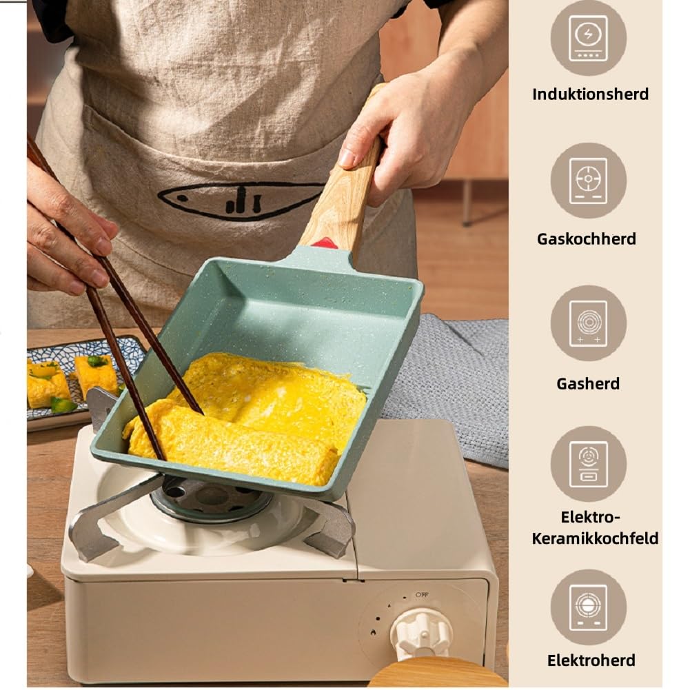 HARLIANGXY Tamagoyaki Pan, aluminium Japanse omeletpan Tamago pan, mini braadpan, met siliconen spatel, non-stick pannenkoeken eierpan, rechthoekig, 20 x 15 cm