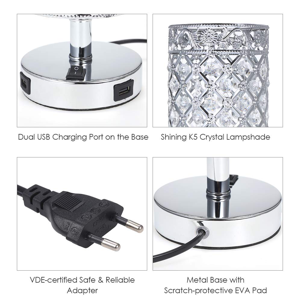 Tomshine Lámpara de Mesa de Cristal (Pllata)