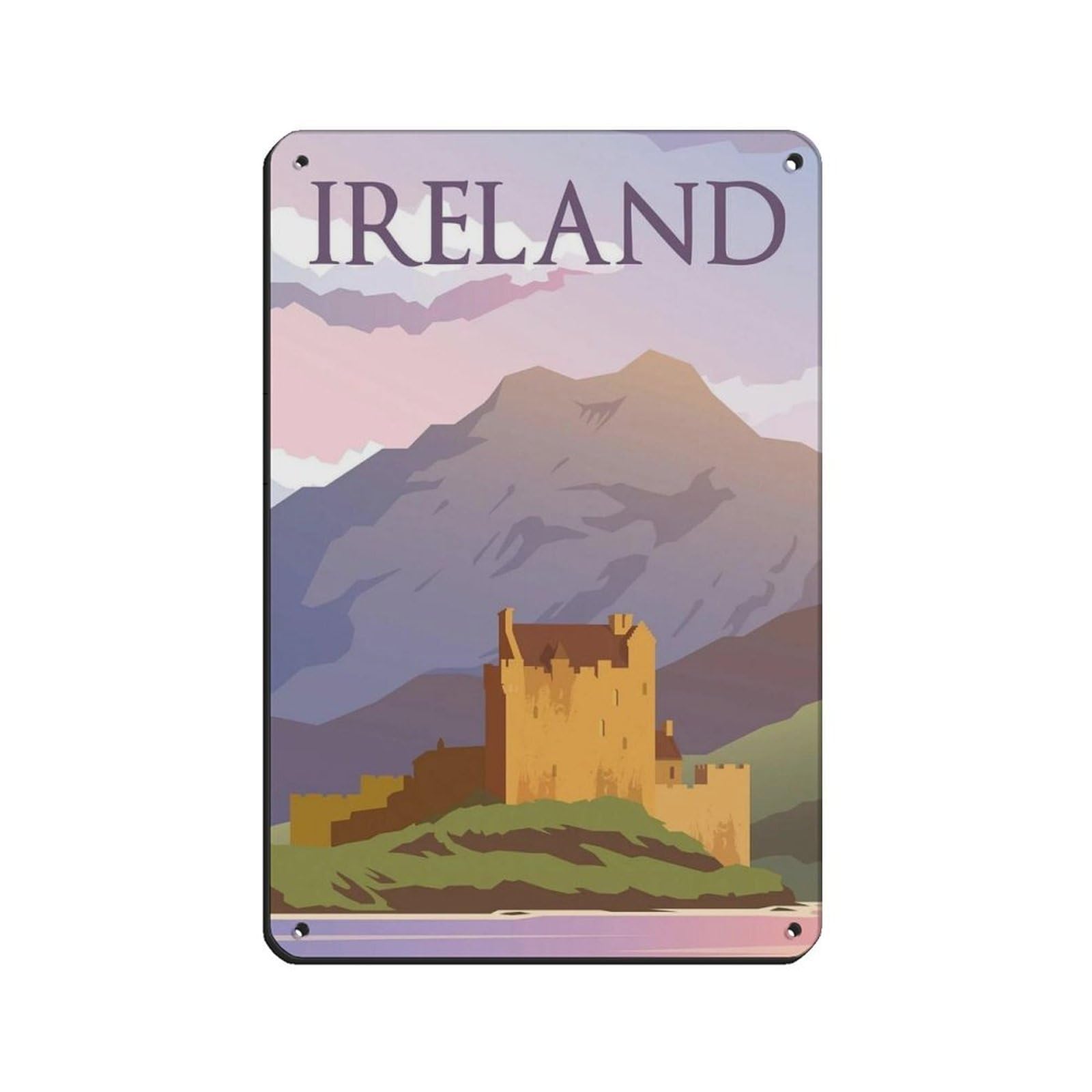 Ireland Travel Poster Retro Poster Metal Tin Sign Chic Art Retro Iron Painting Bar People Cave Cafe Family Garage Poster Wall Decoration 8x12inch(20x30cm)