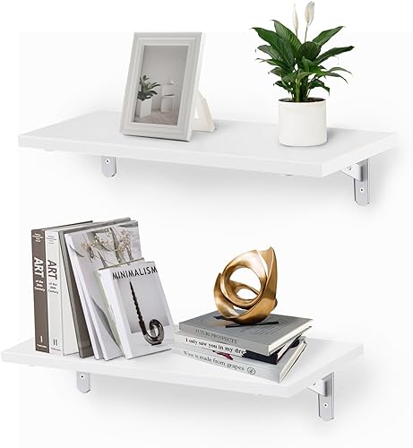 Sharp-tec Juego de 2 estantes flotantes, estantes de pared blancos de 16 pulgadas de largo x 5.9 pulgadas de ancho, estantes colgantes de madera