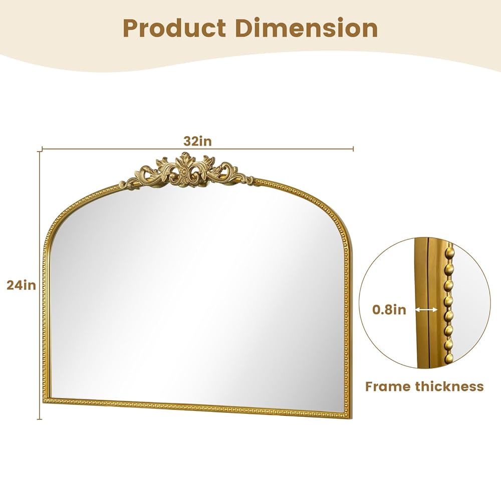 WallBeyond Gold Vintage Mirror for Vanity 32x24 Inch, Gold