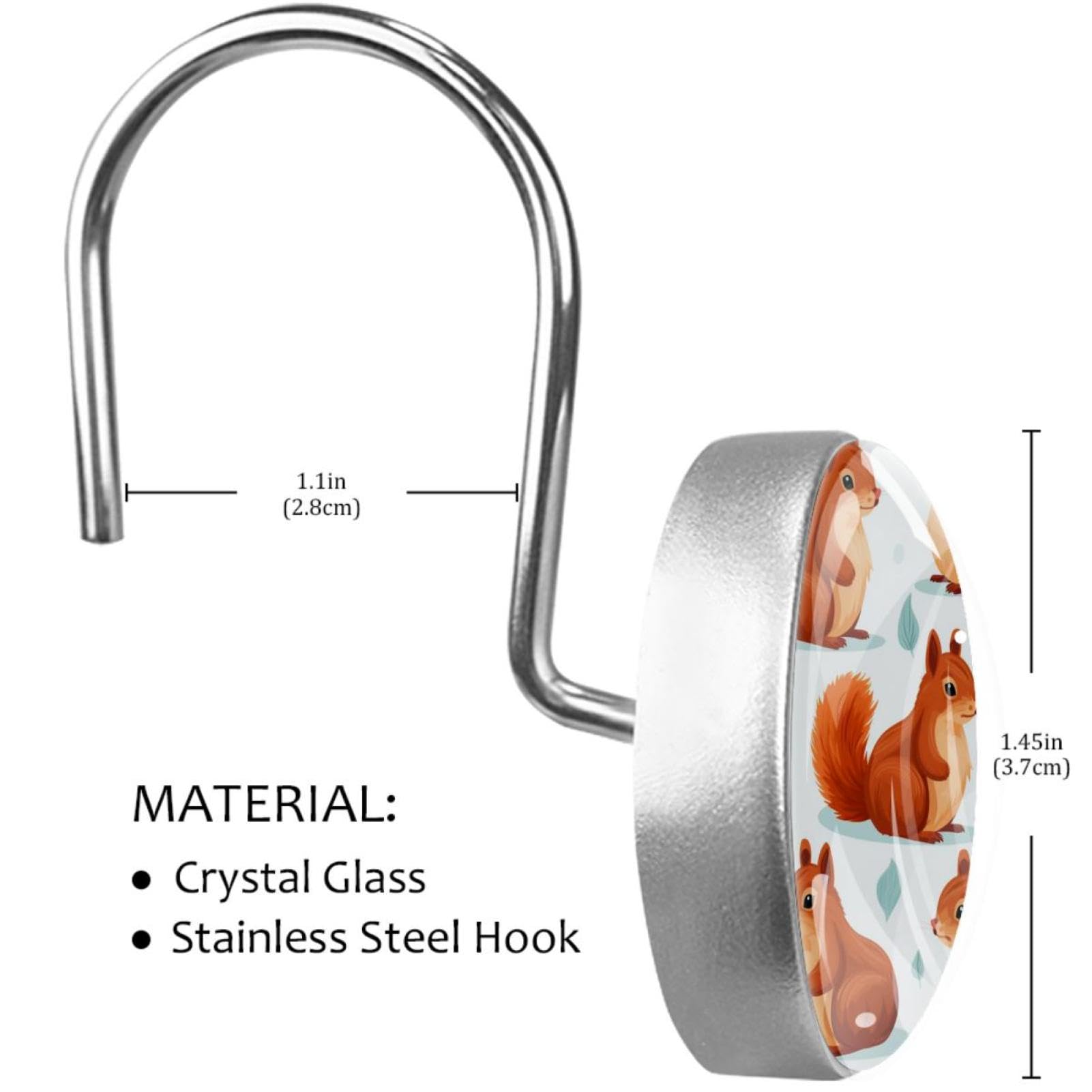 Brwon Squirrel Shower Curtain Hooks, Decorative Curtain Rings Rust Resistant Glass Shower Hooks for Bathroom Shower Rods,1 Pack Rustproof Stainless Steel Rings for Curtain and Liner