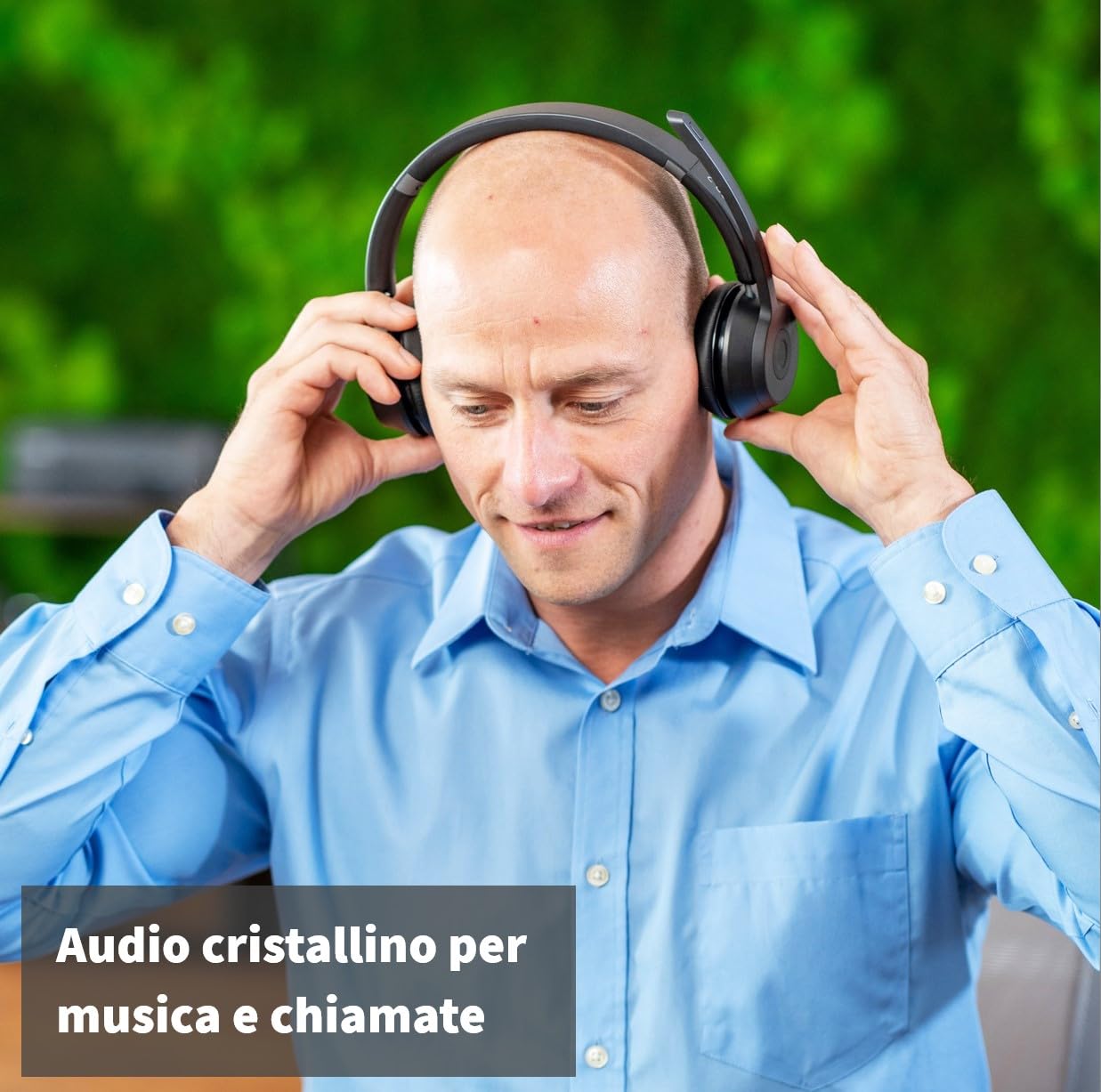 GEQUDIO GB-2 - Cuffie Bluetooth con microfono, con cancellazione del rumore, senza fili, per due dispositivi come smartphone, cellulare, PC o laptop, in ufficio (GB-2 con ricarica)