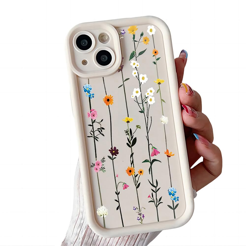YAOZOCASE for iPhone Case,Cute Flower Branch Pattern Design Soft Silicone Soft Shockproof Cover Phone Case (White,iPhone 14)