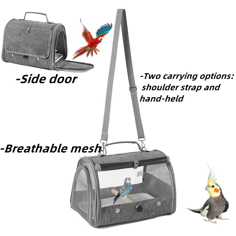 Mochila para Aves,Bolsa de Viaje,Bandeja de Plástico,Percha con Soporte, Portátil,Lavable,Exterior,para Loro,Excursionismo,Camping,con 1 Piedra Molar,1 Vaso de Alimentación con Clip