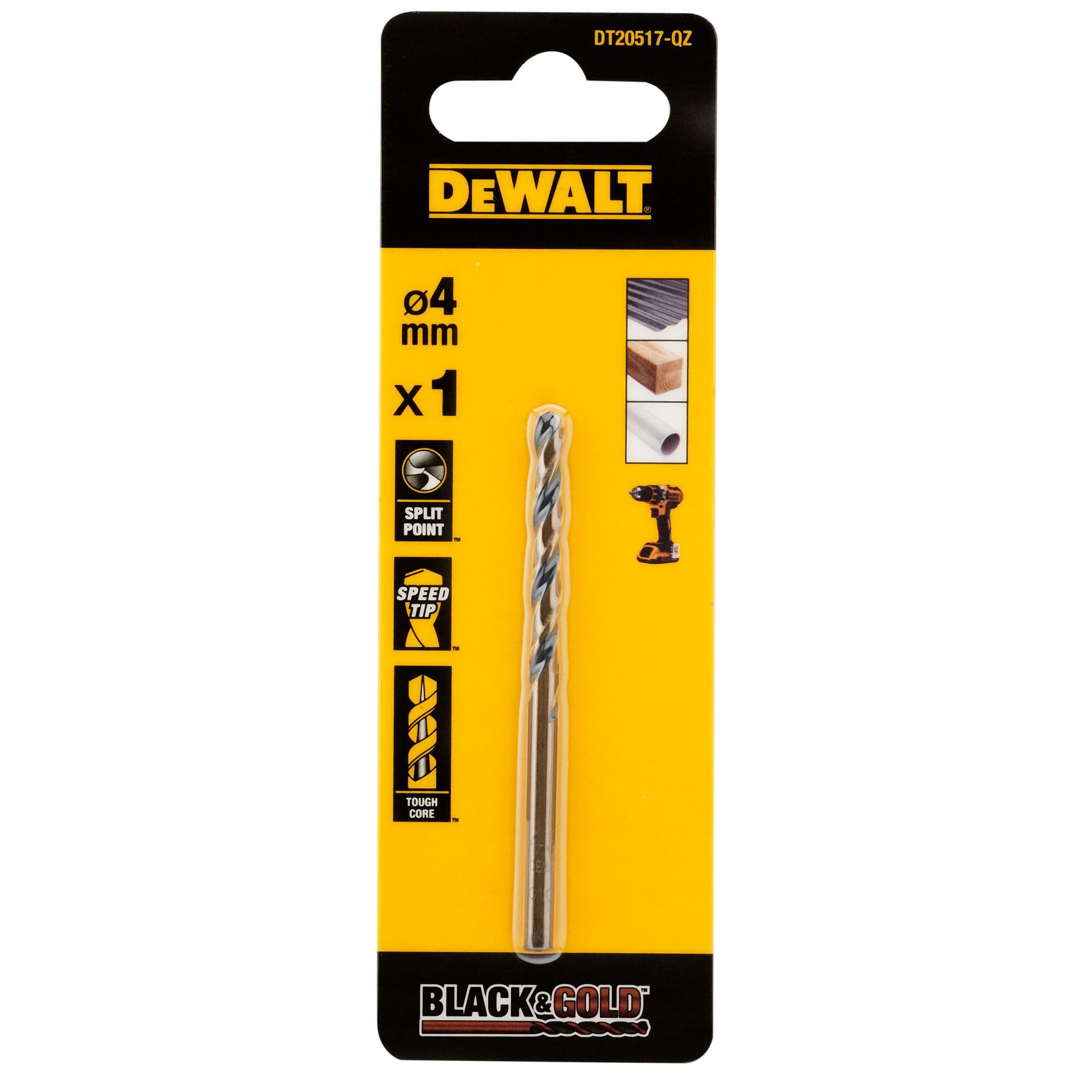 Dewalt Silver Dt20517-Qz Dt20517-Qz-Broca Black & Gold 4 Mm,