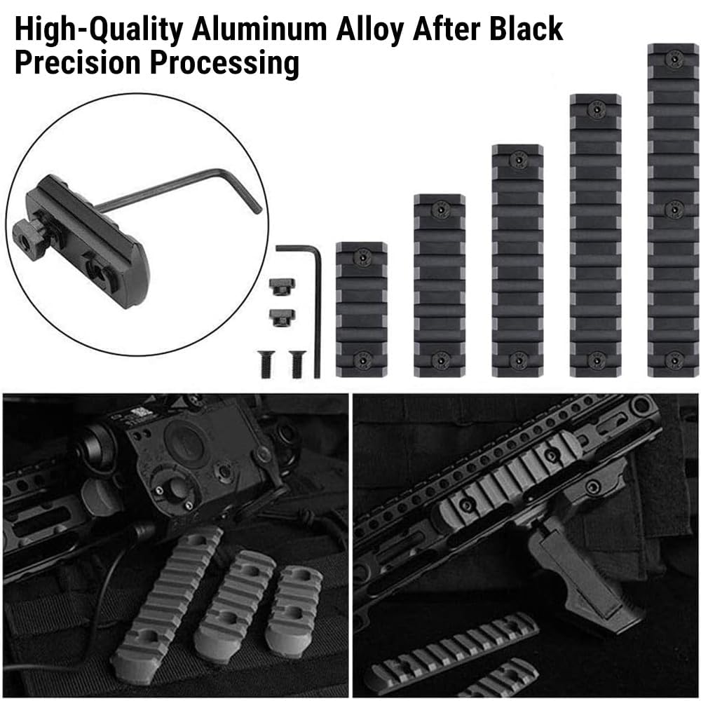 Rail Picatinny Alluminio 9 Slot Kit con Viti, Dadi a T, Chiave Esagonale per Montaggio Paramani, Nero