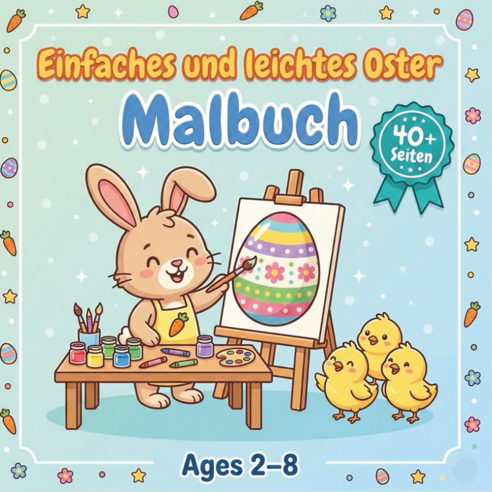 Einfaches und leichtes Oster-Malbuch: Große einfache Motive mit Osterhasen, Ostereiern und Frühlingsbildern