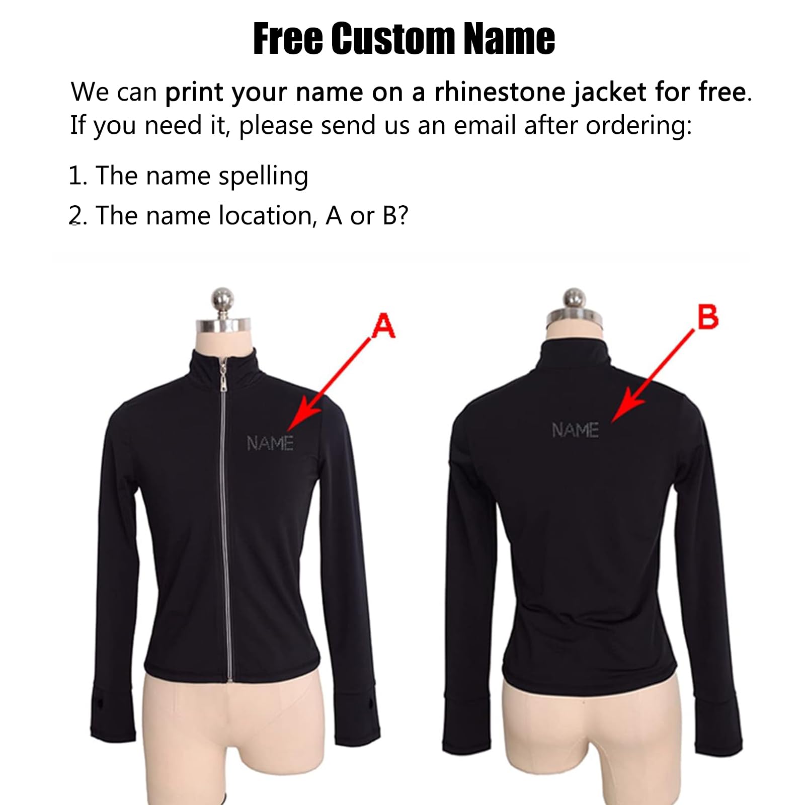 Veste de Patinage sur Glace Filles Femmes Vestes D'entraînement de Patinage Artistique en Cristal(Size:3XL,Color:Noir-Thin)