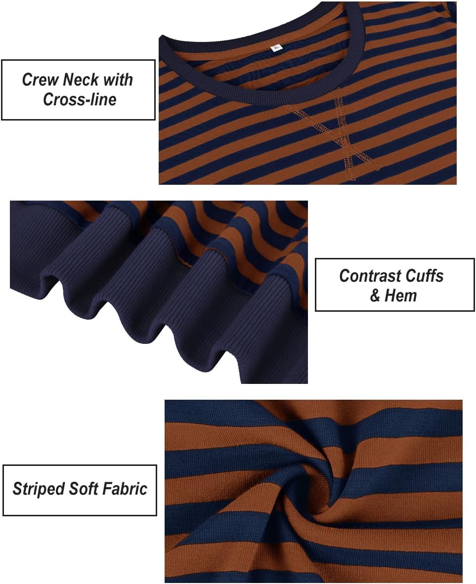 CARCOS Plus Size Tops for Women Crew Neck Striped Sweatshirt Long Sleeve Pullover Top Casual Color Block Shirts - Image 6