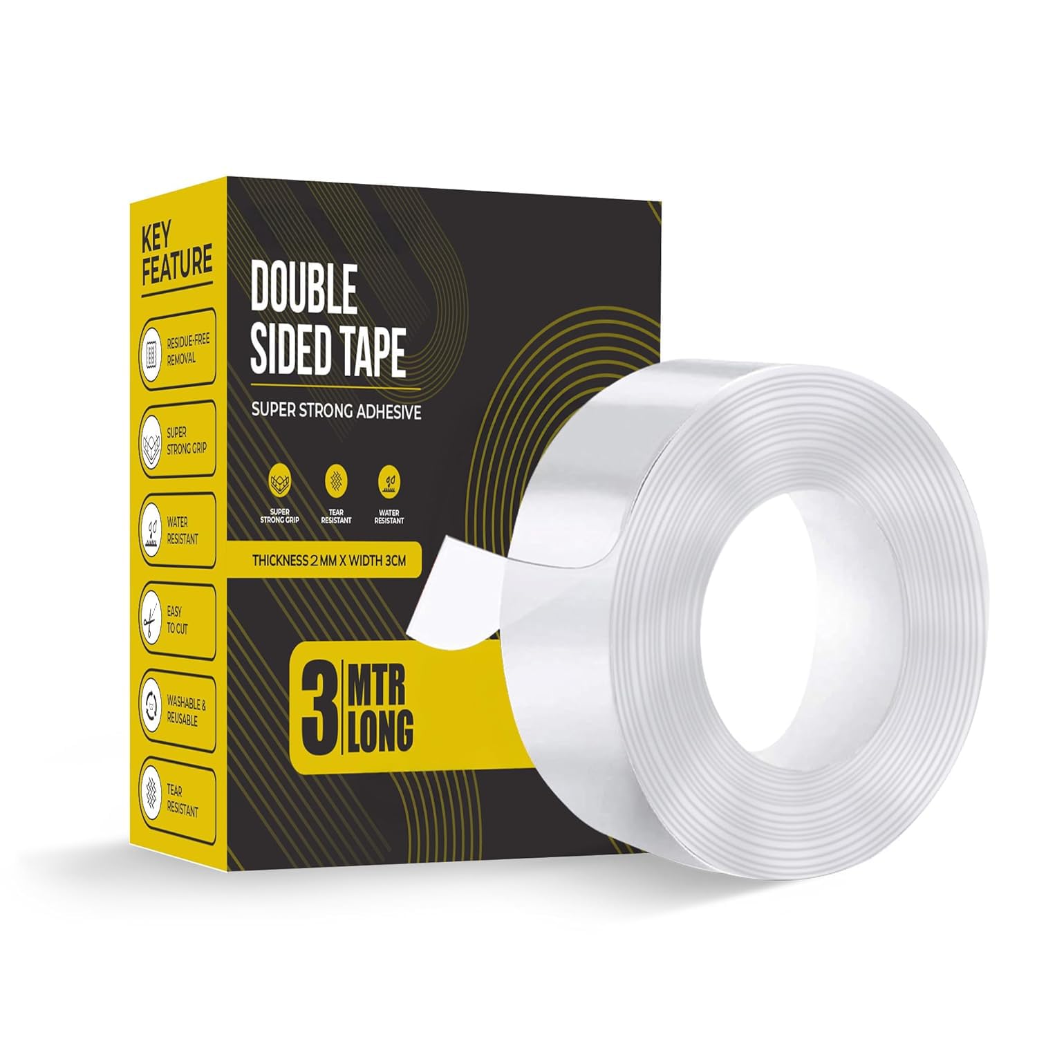 Double Sided Tape(Pack of 1) 3m x 3 Cm, Heavy Duty, Transparent IVY Grip Tape, Removable Traceless Mounting Best Suited for Wall Tape, Kitchen, Home Dcor & DIY