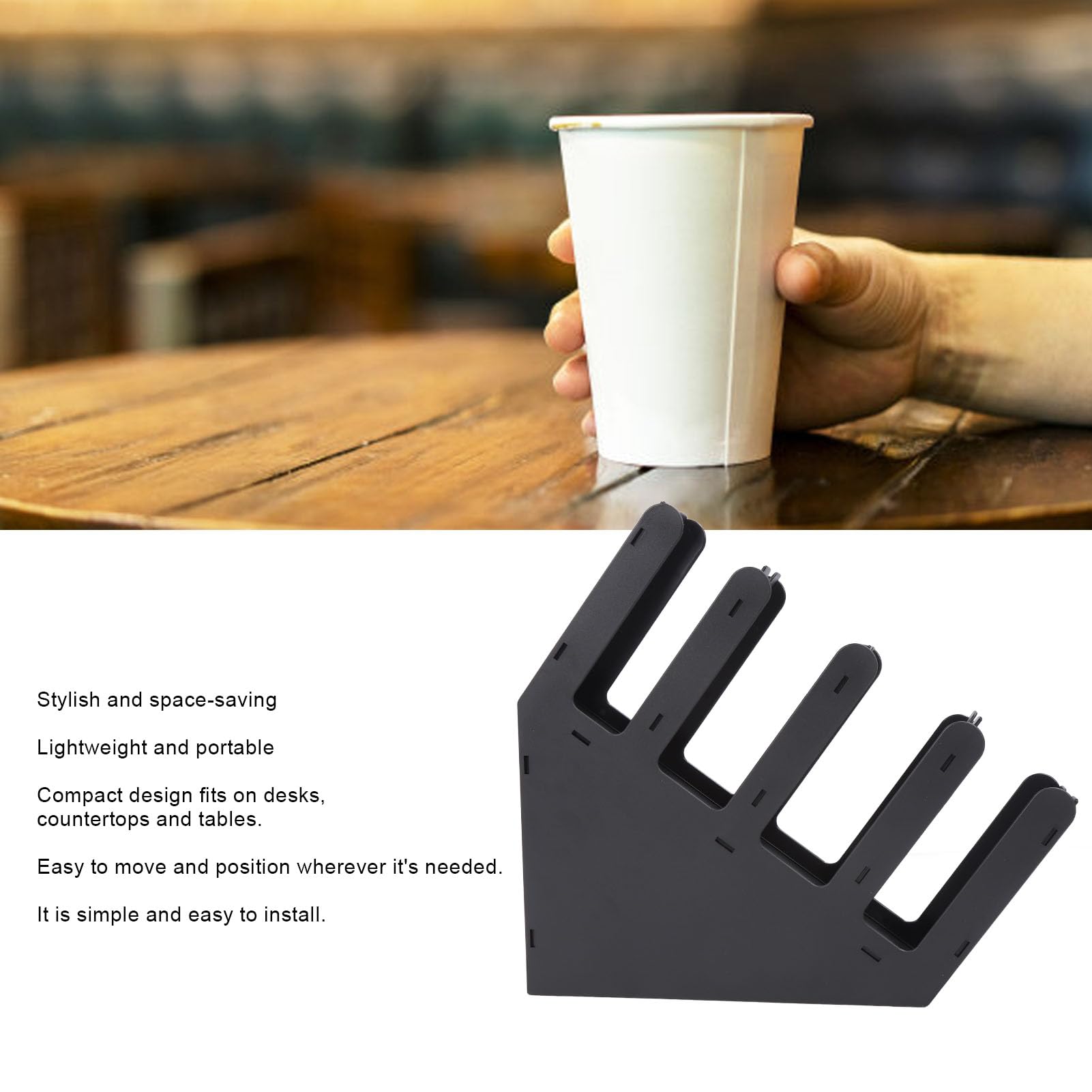 FAUOSWUK Coffee Cup Organizer, Coffee Cup Holder Acrylic Cup Dispenser 4 Compartment for Kitchen Breakroom Coffee Shop Easy Assembly (Angled)