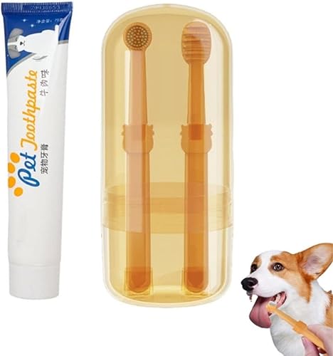 DqsWko Zentric Cepillo de dientes para perros Flexibrush Cepillo de dientes para mascotas con raspador de lengua, cepillo de dientes Flexibrush para