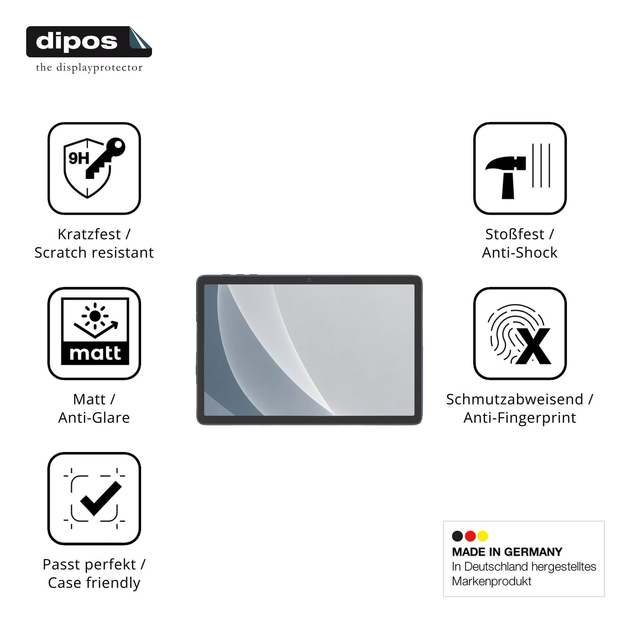 dipos 2x Pellicola Protettiva 9H opaca per TABWEE Android 16 Tablet 10 Zoll | Antiriflesso, non si rompe e non si scheggia, non è vero vetro, Anti-Shock, antigraffio, senza bolle, autoadesiva