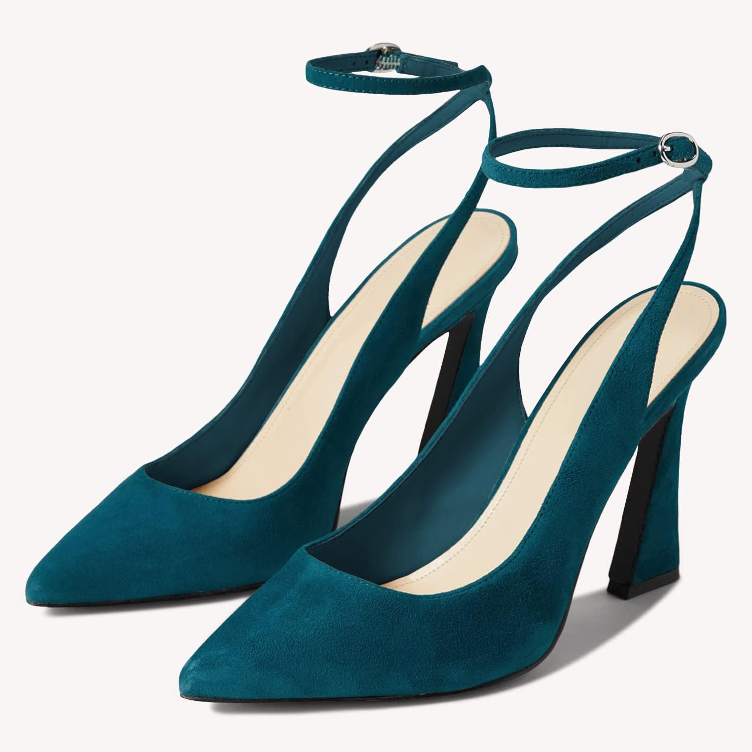 Womens Closed Toe Ankle Strap Heels Pointed Toe Pumps Shoes Slingback High Heel Wedding Dress Shoes - Image 7