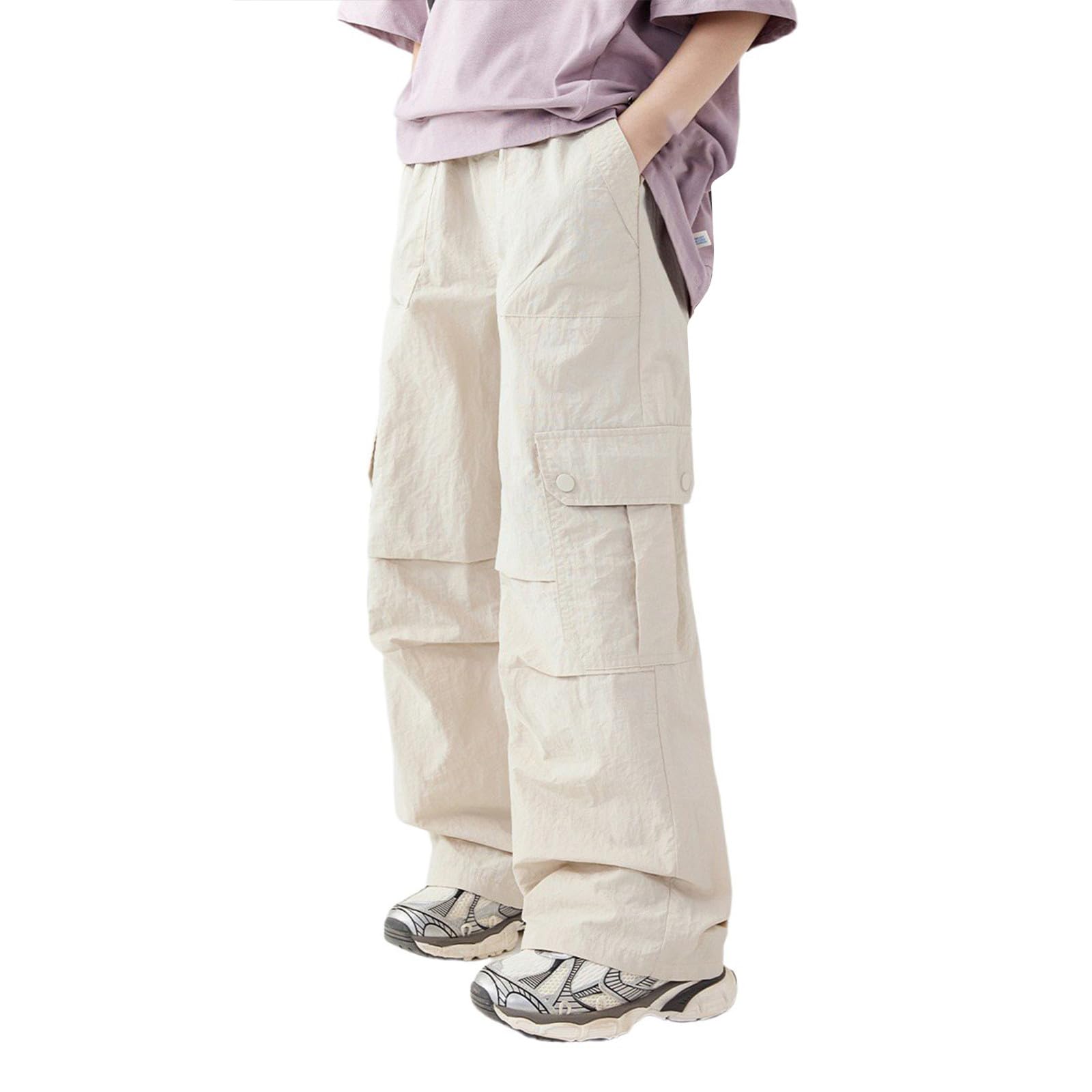 Cokbyavla Girls Beige-3 Kids Uniform Pants, Khaki Uniform Pants For Tweens Clothes 'S Baggy Cargo Jeans Baggy Jeans Kids 10-12 Wide Leg Wind Kid 11-12 Years
