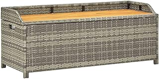 vidaXL Gartenbank mit Stauraum Gartentruhe Sitzbank Kissentruhe Kissenbox Truhenbank Auflagenbox Gartenmöbel Bank 120cm Poly Rattan Grau