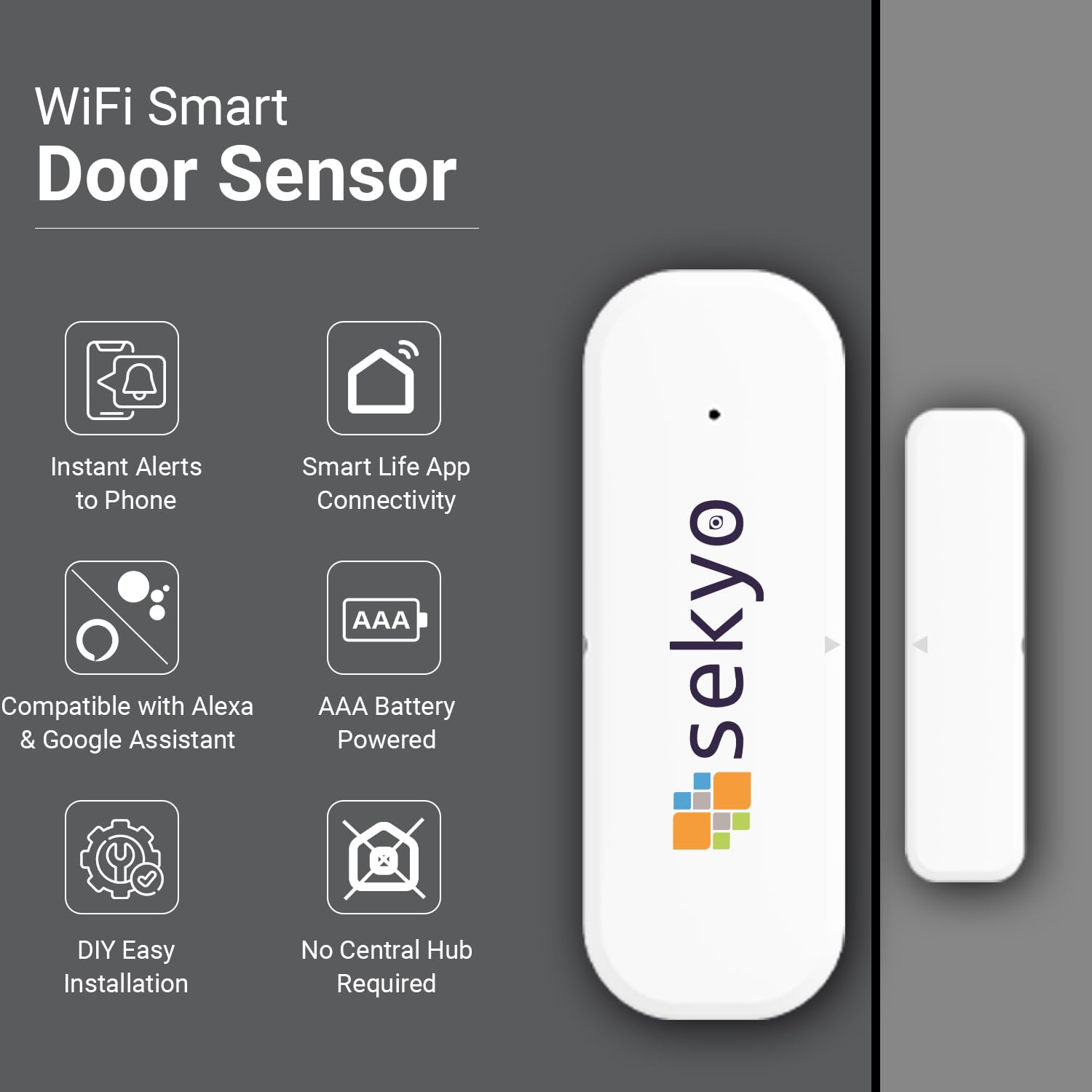Sekyo Smart WiFi Tür Fenster Sensor Detektor Alarm | Kostenloser App-Benachrichtigung, funktioniert mit Tuya Smart Life Geräten, kompatibel mit Alexa, Google Home, Siri, drahtloser Türsensor alarmiert