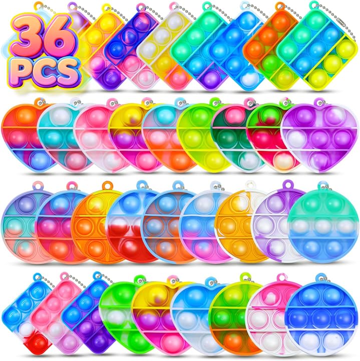 36 pcs Kids Party Favors Valentine's Day Gifts for Kids Sensory Fidget Toys Mini Pop it Heart Keychain Bulk Stocking Stuffers Kid Classroom Prize Box Gifts Goodie Bag Stuffers Pinata Fillers