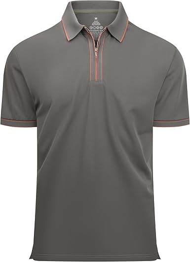 Alex Vando Mens Zipper Golf Shirt Moisture Wicking Zip Up Solid Fashion Polo Shirts
