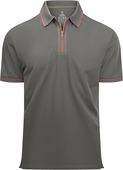 Alex Vando Mens Zipper Golf Shirt Moisture Wicking Zip Up Solid Fashion Polo Shirts