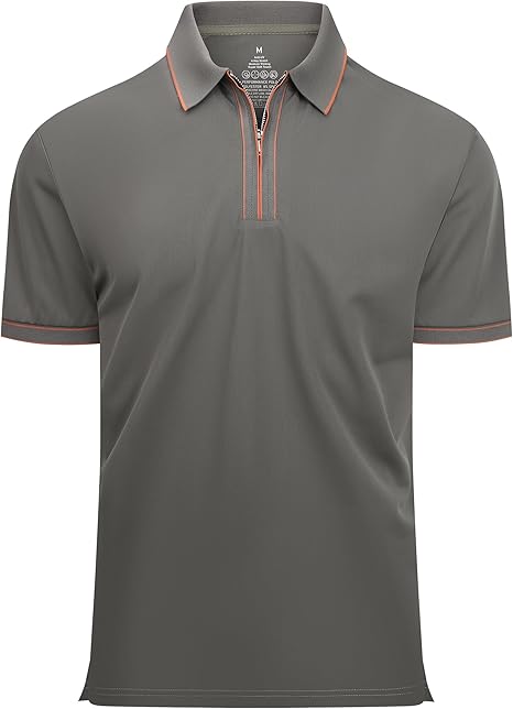 Alex Vando Mens Zipper Golf Shirt Moisture Wicking Zip Up Solid Fashion Polo Shirts