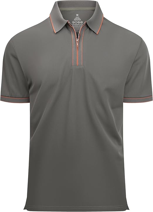 Alex Vando Mens Zipper Golf Shirt Moisture Wicking Zip Up Solid Fashion Polo Shirts