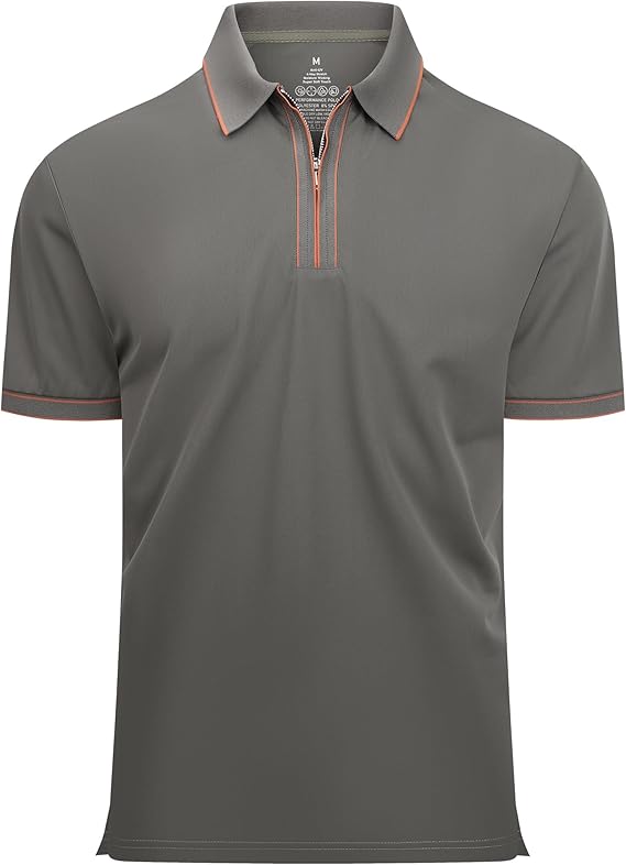 Alex Vando Mens Zipper Golf Shirt Moisture Wicking Zip Up Solid Fashion Polo Shirts