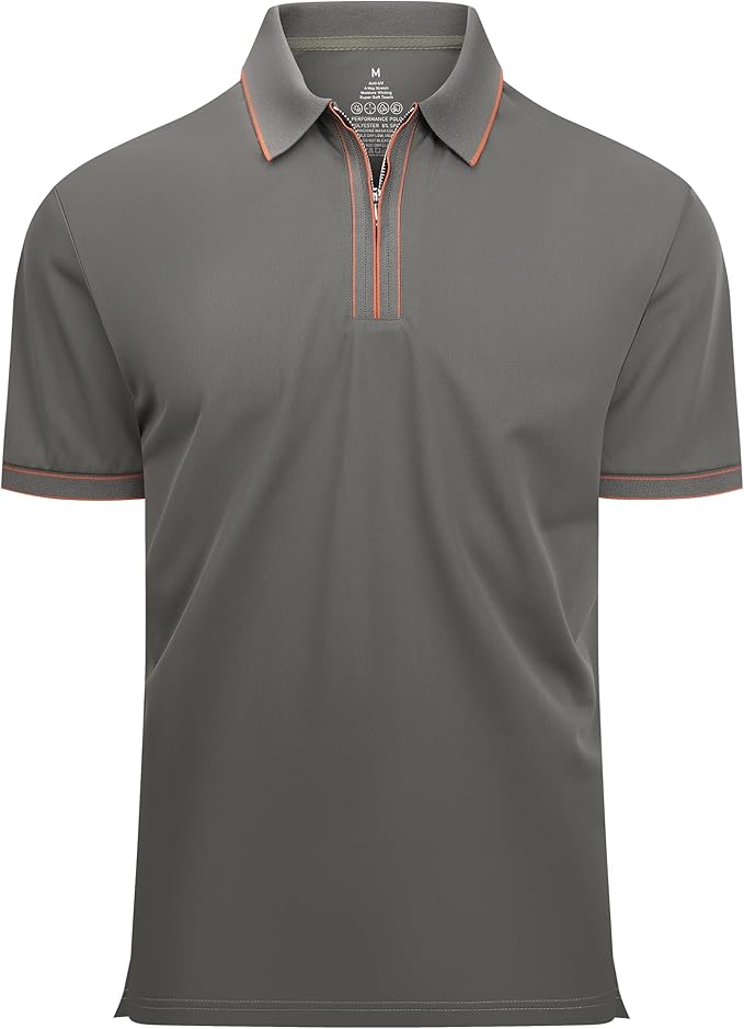 Alex Vando Mens Zipper Golf Shirt Moisture Wicking Zip Up Solid Fashion Polo Shirts