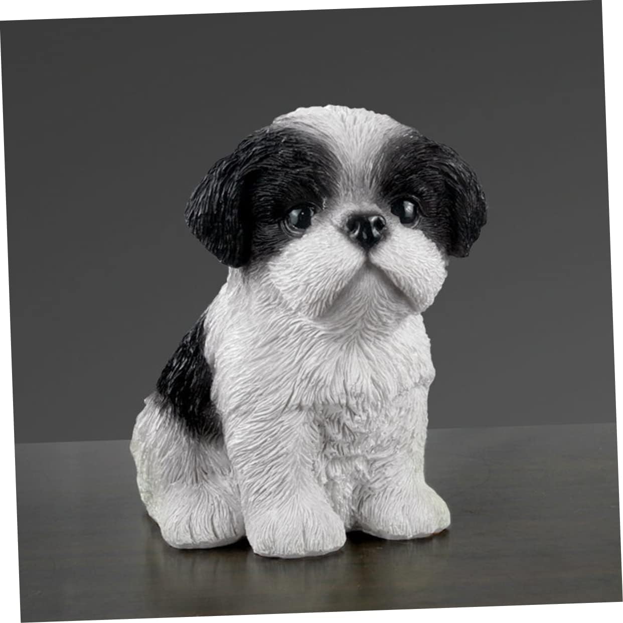 Levemolo Shih Tzu Statue Resin Puppy Ornament 5.11 Inch Lifelike Dog Figurine Home Decor Accent Tabletop Display Collectible