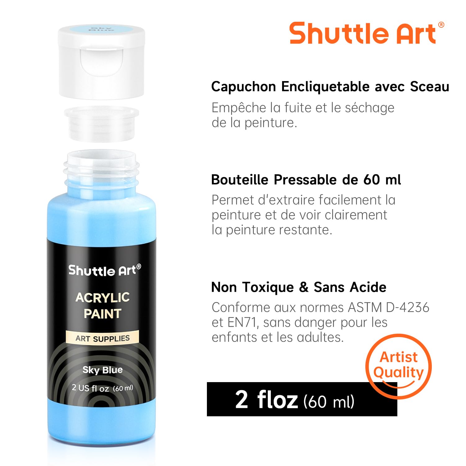 Shuttle Art Peinture Acrylique, 36 Couleurs (60ml) Kit Peinture Acrylique avec 12 Pinceaux 1 Palette, Riche Pigmentée, Non Toxique pour Artiste Débutant Adulte Enfant sur Toile Tissu