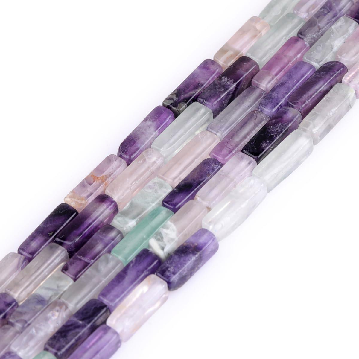 Gem-Inside 4x13mm Natural Multicolor Fluorite Quartz Square Tube Cube Cuboid Spacer Beads for Jewelry Making Strand 15" Energy Healing Power Stone