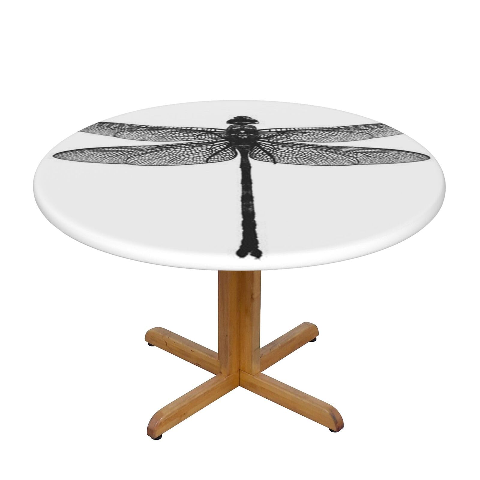 Ffshkowe Dragonfly Elastic Round Tablecloth Oil Proof Table Cover For Dining Party Picnic