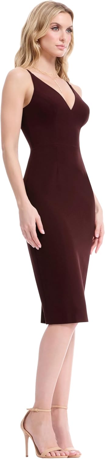 Dress The Population Womens Lyla Plunging Sleeveless Fitted Midi Sheath Dress - Image 4