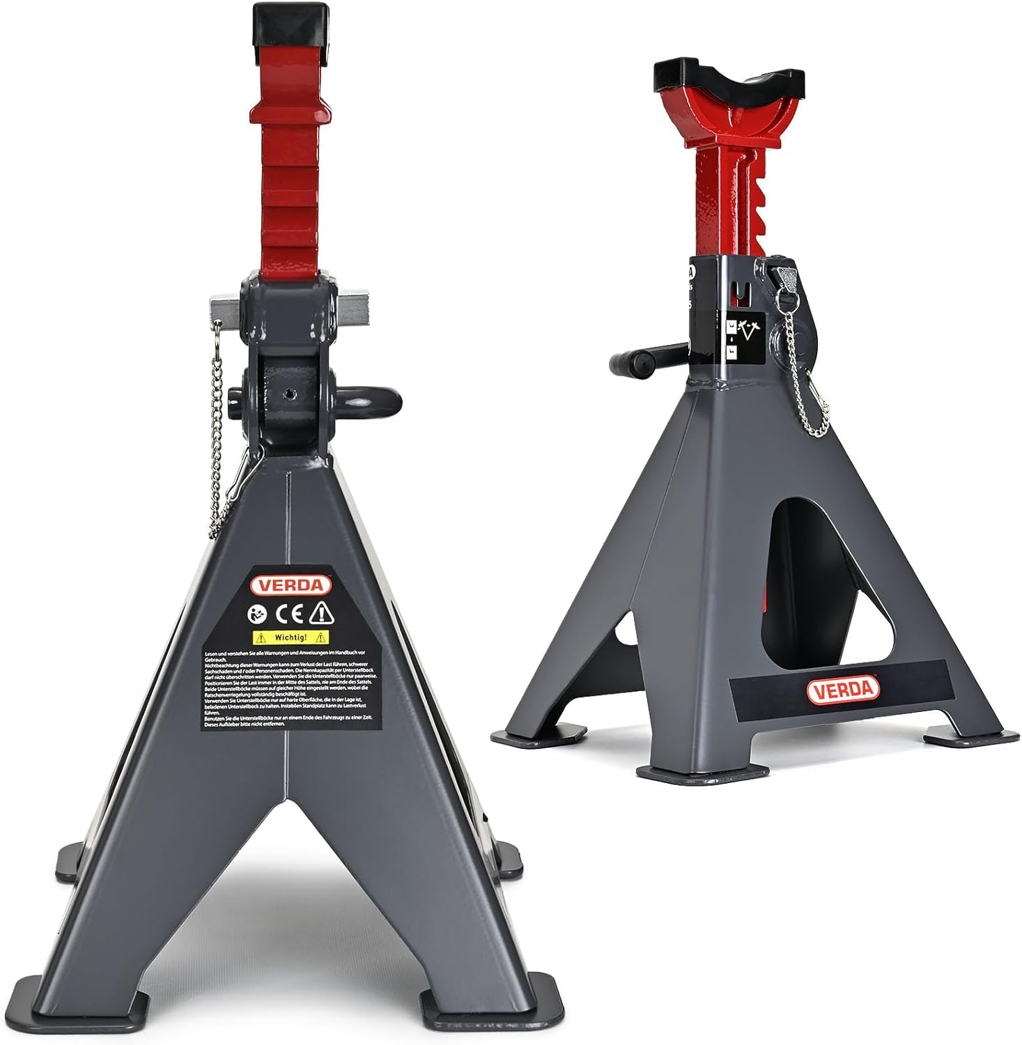 2X Caballetes de Apoyo 6T 410-600 mm Certificados GS, con Seguro + Goma, Soportes de Elevación, Caballetes para Coche, 2 Unidades, para Automóvil y Gato Hidráulico