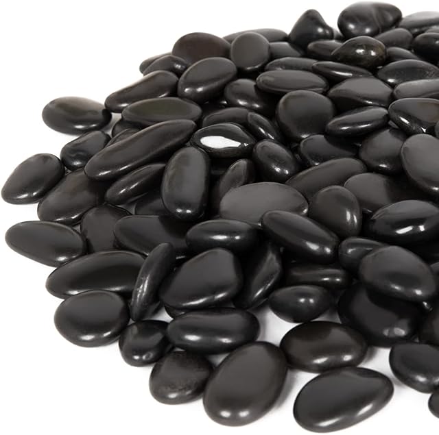 3.3lb Black Polished Pebbles - 20-40 mm Natural Polished Decorative Stones for Aquariums, Landscaping, Vase Fillers, Succulent, Garden