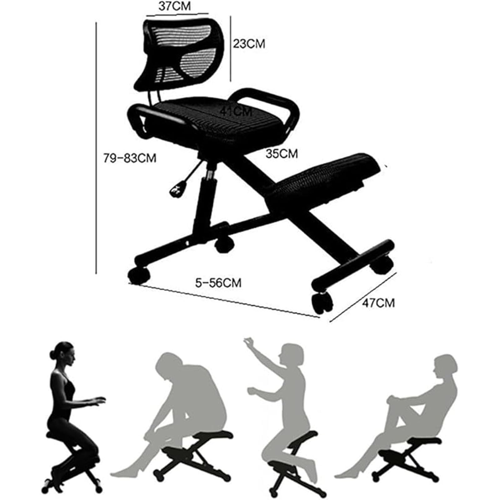 Ergonomiczne krzesło klęczące z regulowaną wysokością i podparciem pleców do korekcji postawy, idealne do domowego biura, nauki i pisania