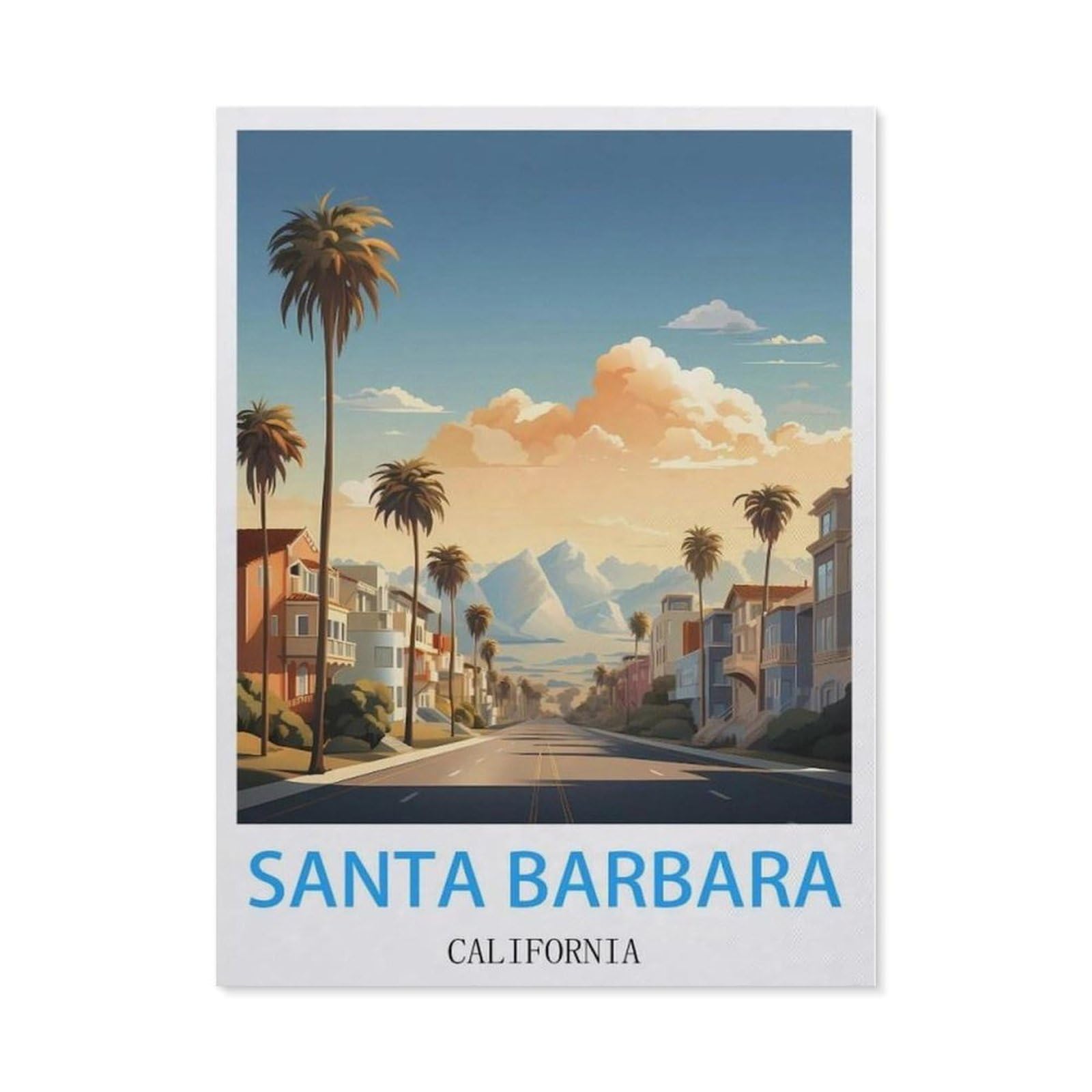 Beayodkp （50 X 60 Cm/19.68 X 23.62 Inches） 5D Diy Diamond Painting Kit，Santa Barbara California Vintage Travel Poster，Crystal Mosaic Full Drill Round Diamond Painting Embroidery Accessories-Cd45