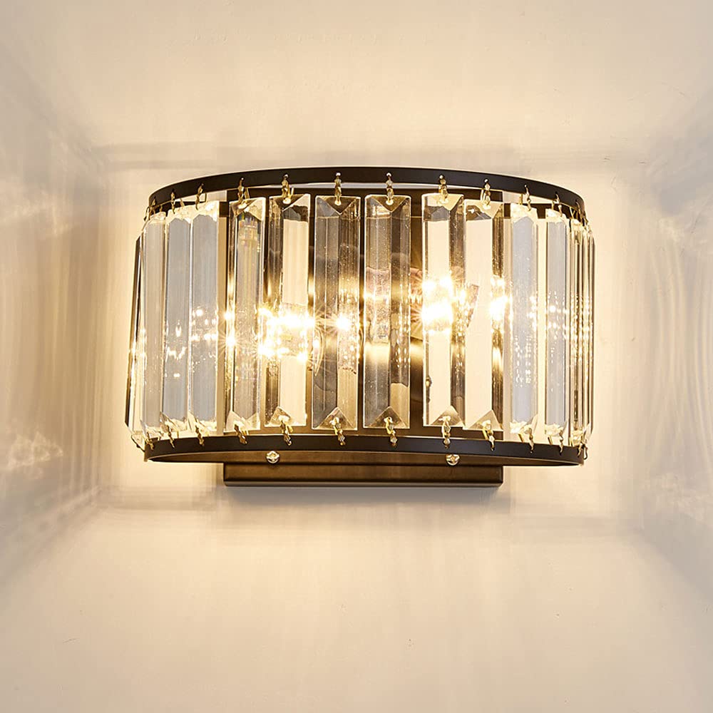 MYUYEE Luxury Crystal Wall Sconce - Metal Wall Lamp For Living Room Bedroom Nightstand Hotel - Stylish Interior Lighting Fixture (Nero)