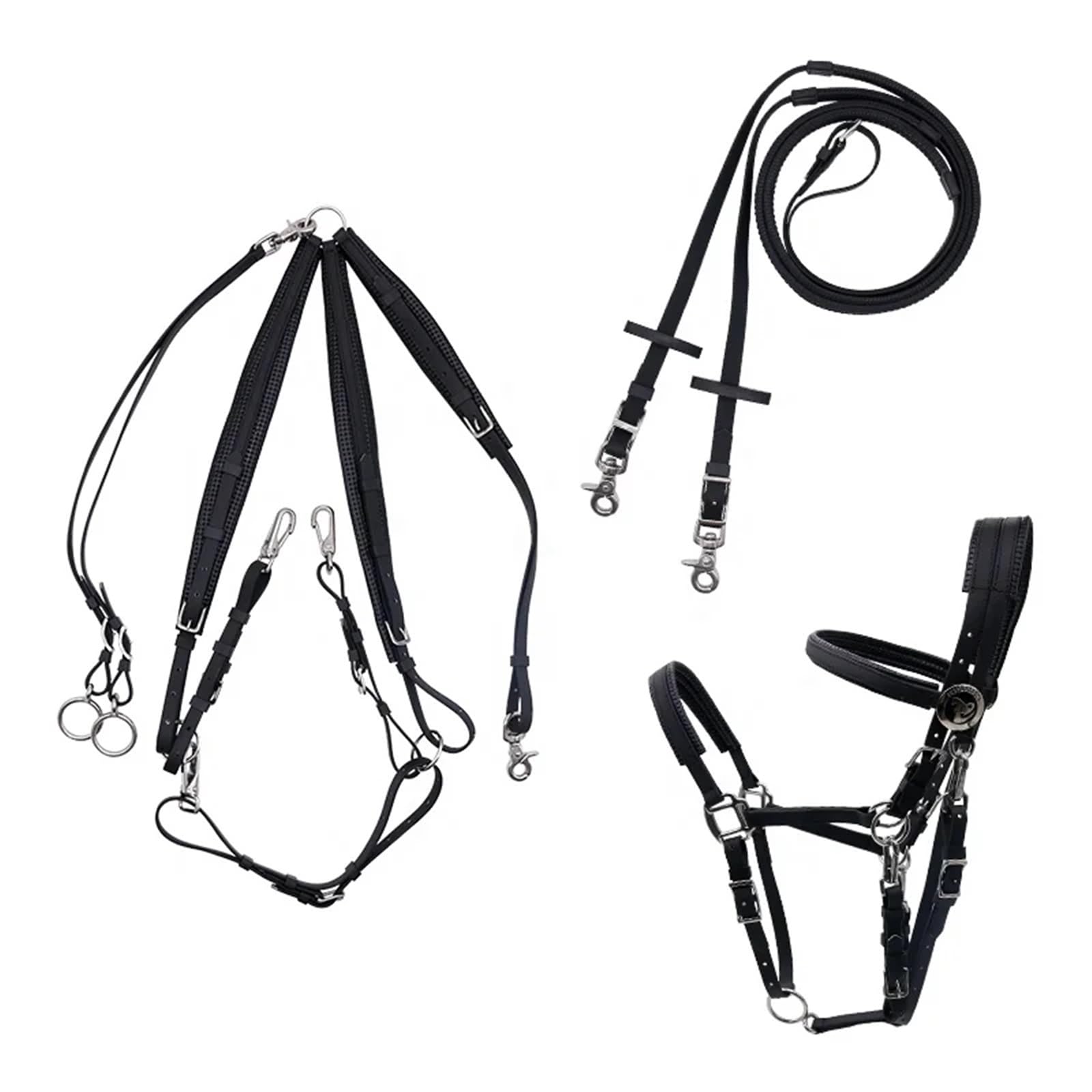 Set completo di redini for briglie da corsa equestre in PVC e martingala(Black)